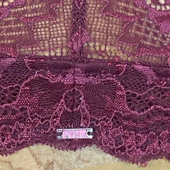 PINK Victoria's Secret The Date Lace Front Close Racerback Bra 34D Burgundy 213L - Picture 5 of 8
